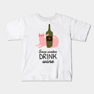 cat & Wine Kids T-Shirt